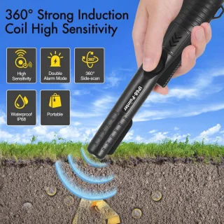 Metaaldetector met Pinpointer en 360° Scan voor Draagbaar Gebruik - Waterdichte Handmetaaldetector met Geluid en Trilling