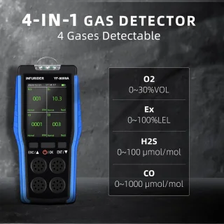 4-in-1 gasmelder voor H2S, CO, O2 en brandbaar gas