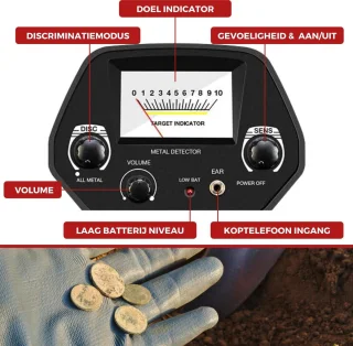 DETECT-IT Metaaldetector Verstelbaar Inclusief Batterijen en Schep
