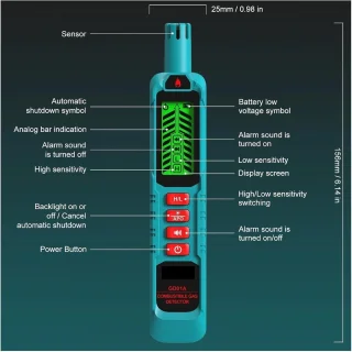 Gaslek detector brandbaar gas - zwart