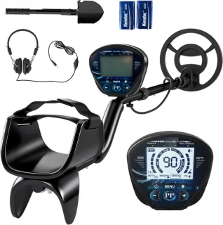 IP68 waterdichte metaaldetector met 3 standen, hoofdtelefoon, schep, zoekspoel en 7-inch lcd-scherm.