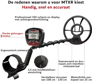 Metaaldetector Goud Detector IP68 Waterdicht Met Display En Koptelefoonaansluiting