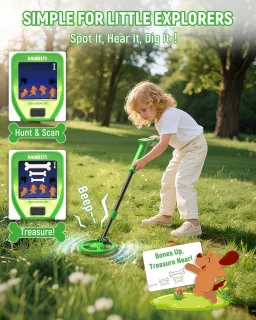 Metaaldetector kinderen schatzoeker set met geanimeerd kleurenscherm, verstelbaar 61-89cm