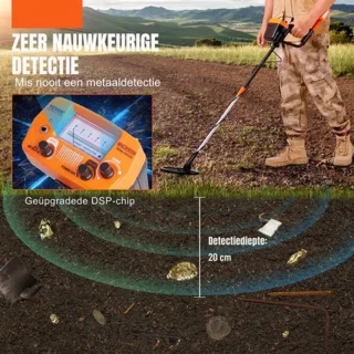Metaaldetector - Metaalzoekapparaat voor professionals - Hoge nauwkeurigheid - Oplaadbaar - LCD-scherm - Verstelbaar 38-49in - 8in spoel - Zwart en oranje