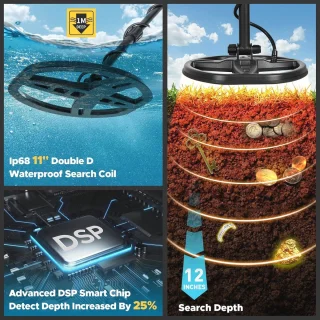 Metaaldetector Pro Plus met waterdichte spoel en hoofdtelefoon