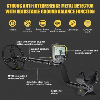 Metaaldetector Pro Plus met waterdichte spoel en hoofdtelefoon