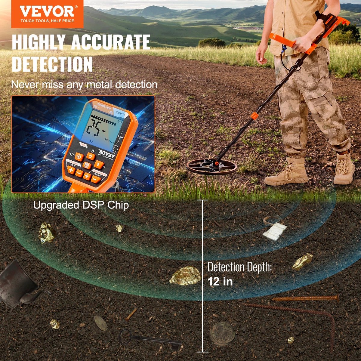 Wat vinden we goed aan de Metaaldetector Professioneel 39-50 inch Zwart Oranje