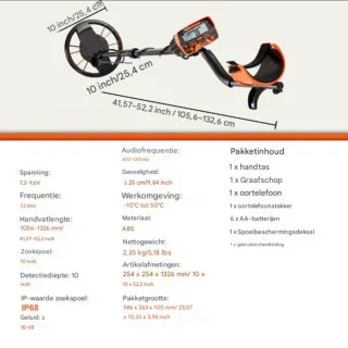 Metaaldetector Professioneel 7 Modi 10 Inch Waterdicht