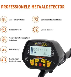 Metaaldetector verstelbaar 107-134cm met pinpointer en accessoires