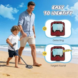 Metaaldetector voor kinderen - lichte detector met lcd-display en geluidsweergave - IP68 waterdicht en hoge gevoeligheid - 2 modi - schatkistset voor kinderen - goudzoeker (rood)