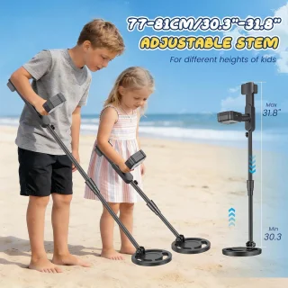 Metaaldetector voor kinderen - lichte detector met lcd-display en geluidsweergave - IP68 waterdicht en hoge gevoeligheid - 2 modi - schatkistset voor kinderen - goudzoeker (rood)