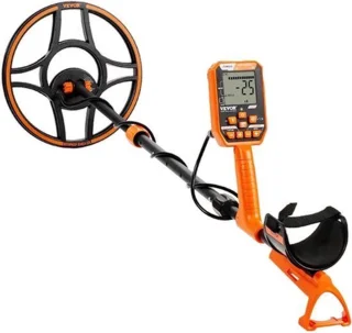 Metaaldetector voor professionals, oplaadbaar, LCD-scherm, verstelbaar 39-50 inch, 7 modi, 12 inch spoel, IP68, zwart en oranje