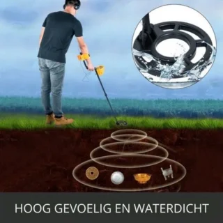 Metaaldetector waterdicht met schep en hoofdtelefoon