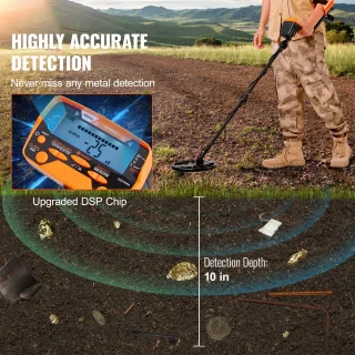 Metaaldetector zwart met waterdichte 25 cm spoel en verstelbare aluminium staaf