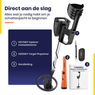 ODESSEY Metaaldetector Explorer Zwart met Pinpointer