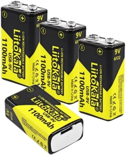 Oplaadbare batterijen, 9 V, USB-C, 1100 mAh (4 stuks)