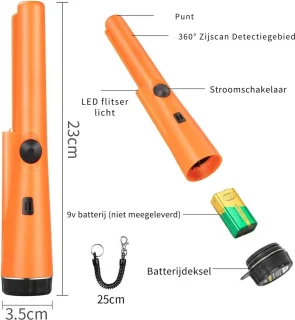 Pinpointer Metaaldetector Oranje Waterdicht