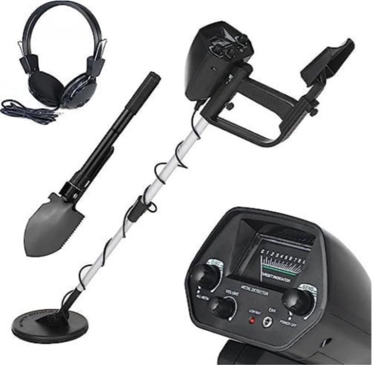 De Professionele Metaaldetector Metaal Zwart met Koptelefoon in één oogopslag