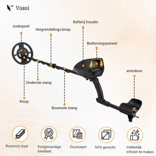 Vosoi Metaaldetector Set - Inclusief Koptelefoon, Schep en Opberghoes