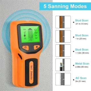 Wanddetector 5-in-1 muurscanner metaaldetector oranje