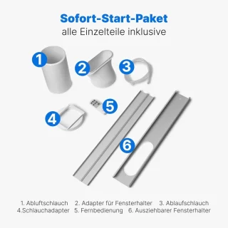Mobiele airconditioner tot 28 m² | 3-in-1 koelen, ontvochtigen, ventileren | Stil, met timer en afstandsbediening | 7000 BTU