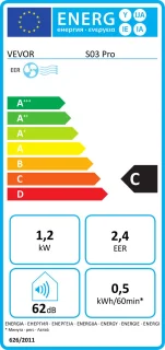 Mobiele Airconditioner met 4250 BTU, 3 Snelheidsinstellingen en 24-uurs timer, Bediening met Afstandsbediening, Temperatuurbereik van 16-32 °C, Afmetingen: 510x270x315 mm