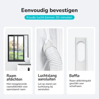 Bloomfold Mobiele Airco - 12.000 BTU - 4-in-1 - Airconditioning met Raamafdichtingskits - Slaapkamer - Woonkamer - tot 35m² koelen - Wifi modus & App