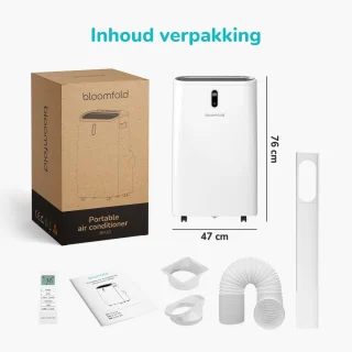Bloomfold Mobiele Airco - 12.000 BTU - 4-in-1 - Airconditioning met Raamafdichtingskits - Slaapkamer - Woonkamer - tot 35m² koelen - Wifi modus & App