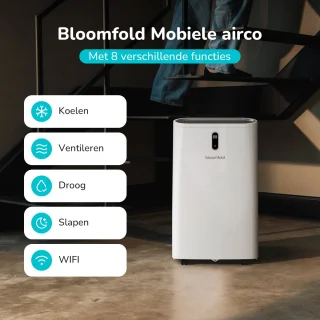 Bloomfold Mobiele Airco - 12.000 BTU - 4-in-1 - Airconditioning met Raamafdichtingskits - Slaapkamer - Woonkamer - tot 35m² koelen - Wifi modus & App