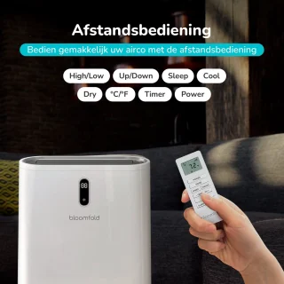Bloomfold Mobiele Airco - 12.000 BTU - 4-in-1 - Airconditioning met Raamafdichtingskits - Slaapkamer - Woonkamer - tot 35m² koelen - Wifi modus & App