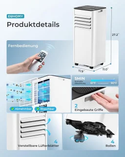 Mobiele airconditioner 9000 BTU - Stille 4-in-1 Koeling voor Ruimtes tot 25 m²