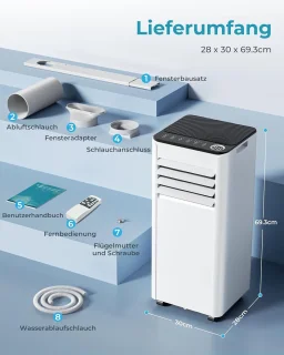 Mobiele airconditioner 9000 BTU - Stille 4-in-1 Koeling voor Ruimtes tot 25 m²