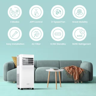 Mobiele Airconditioner met Koelen, Ventileren en Ontvochten - 7000 BTU, App-bediening en Energiezuinig