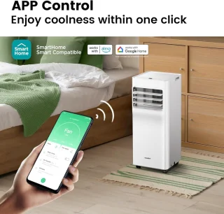Mobiele Airconditioner met Koelen, Ventileren en Ontvochten - 7000 BTU, App-bediening en Energiezuinig