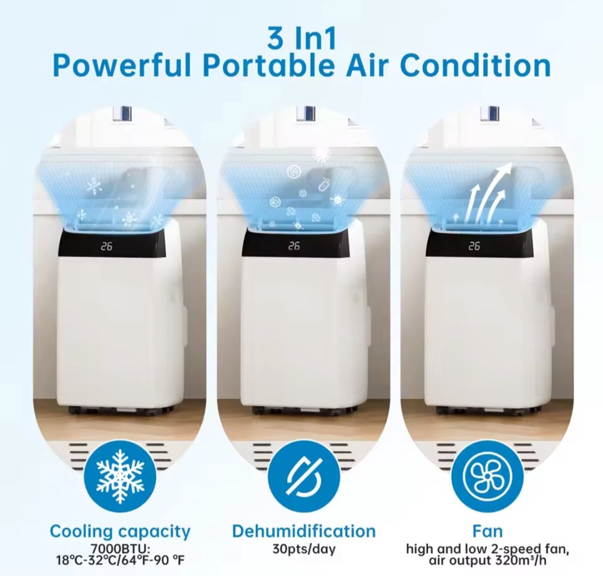 Airconditioning 3-in-1 12000 BTU Wit inclusief Afstandsbediening