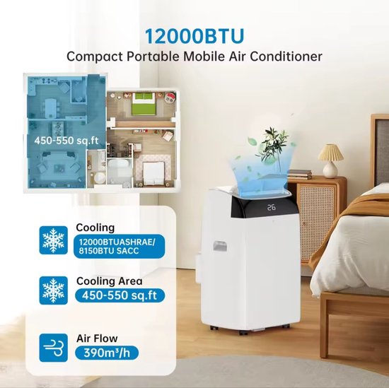 Airconditioning 3-in-1 12000 BTU Wit inclusief Afstandsbediening