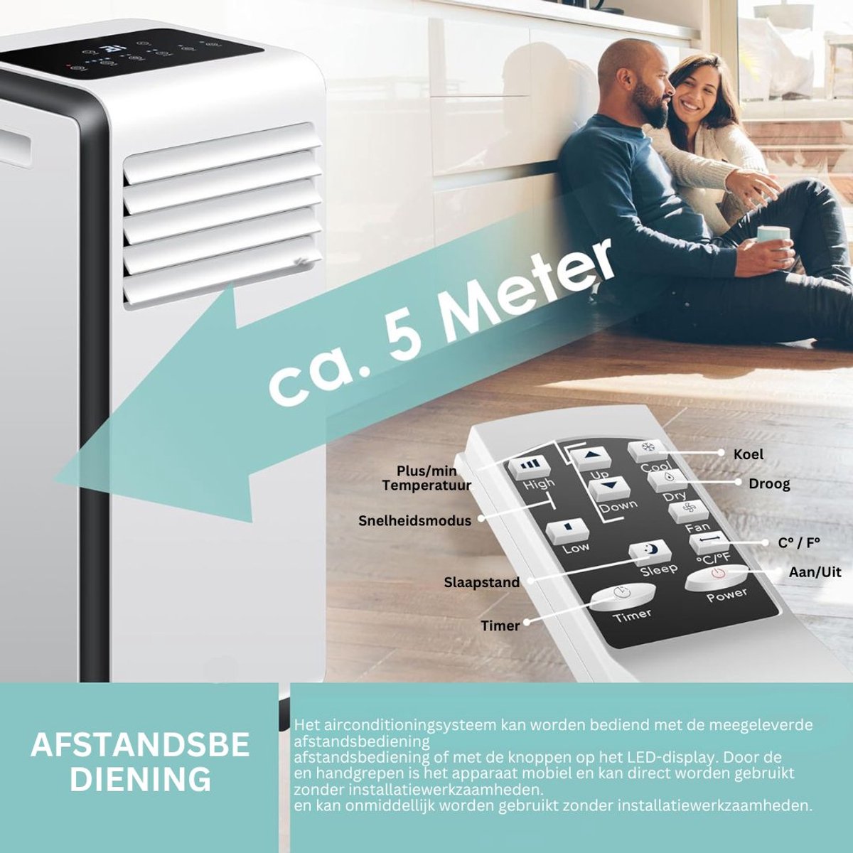 ApexArte Mobiele Airco Wit/Zwart