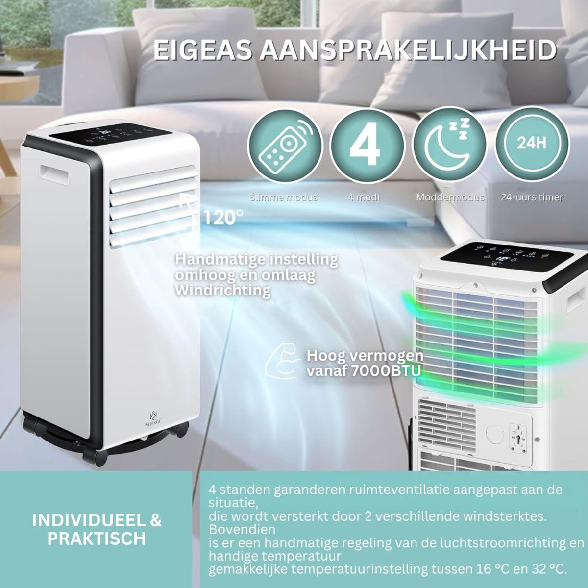 ApexArte Mobiele Airco Wit/Zwart