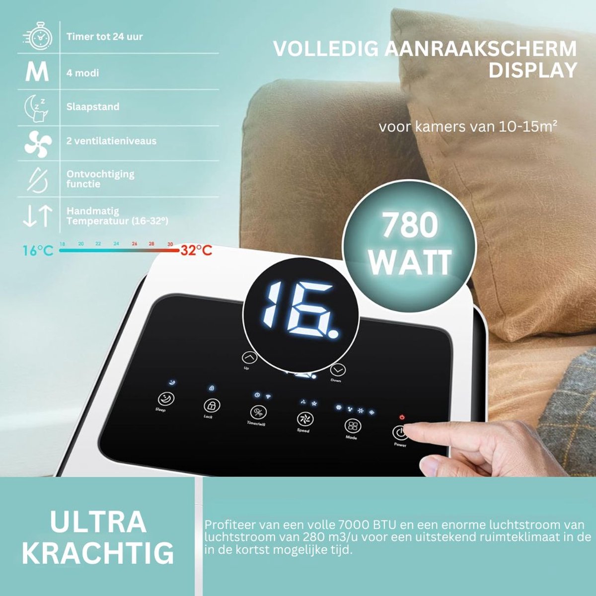 ApexArte Mobiele Airco Wit/Zwart