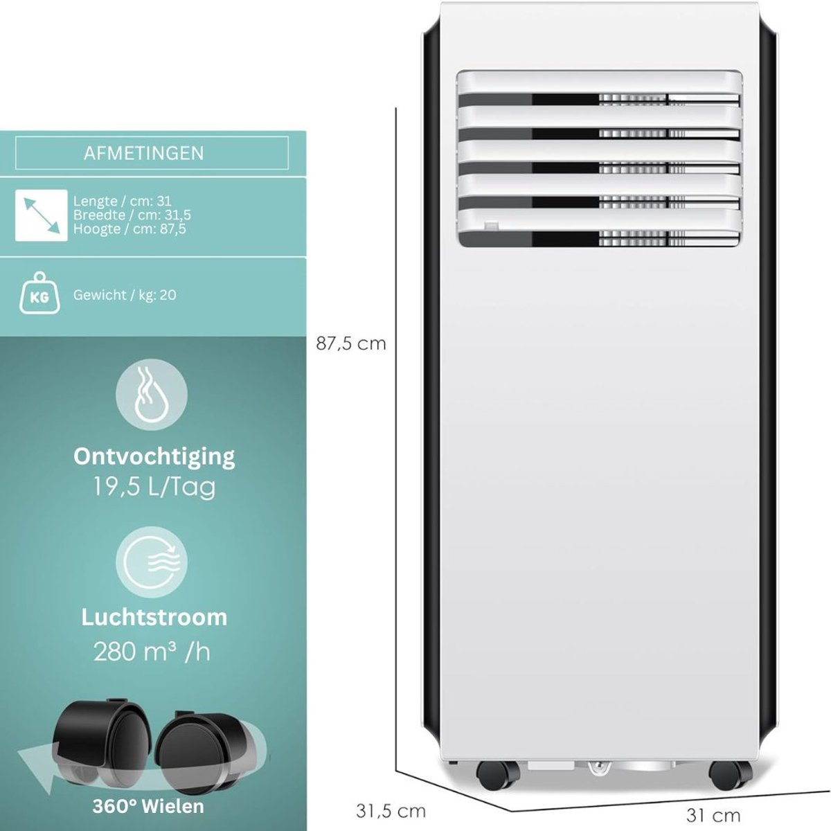 ApexArte Mobiele Airco Wit/Zwart