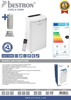 Bestron mobiele airco 3,5 kW 12.000 BTU wit