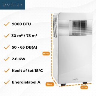 Evolar EVO-09CW Mobiele Airco 9000 BTU