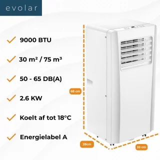 Evolar EVO-9000CW Mobiele Airco 9000BTU
