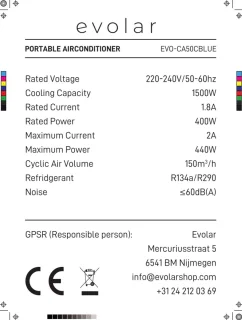 Evolar EVO-CA50CBL Mobiele Caravan Airco