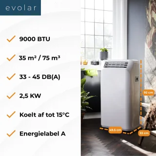 Evolar EVO-ES9000 Mobiele Airco 9000 BTU WiFi