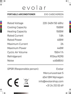 Evolar Mobiele Caravan Airco EVO-CA05CHGR
