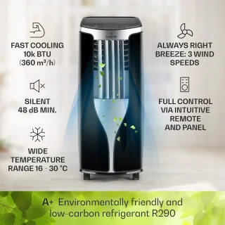 Klarstein New Breeze ECO mobiele airco 10.000 BTU zwart