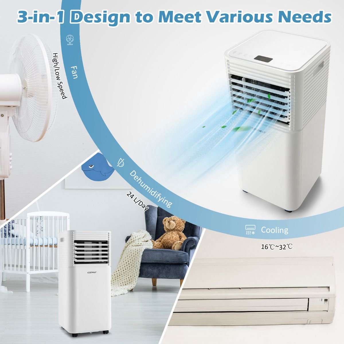 Mobiele Airco 4-in-1 9000 BTU met Afstandsbediening