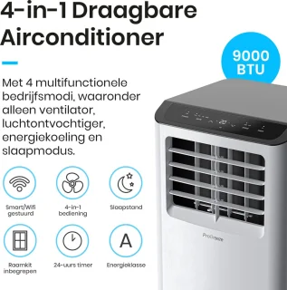 Pro Breeze Mobiele Airco 9000 BTU WiFi Wit