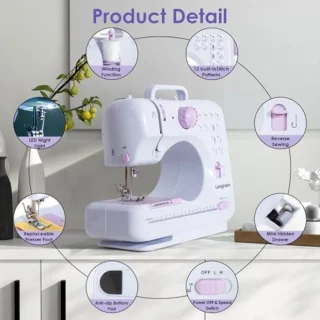 Draagbare Naaimachine met Lade - 12 Naaiprogramma's - Complete Naai- en Pedaalset - Ideaal voor Beginners en Dagelijks Gebruik - Paars